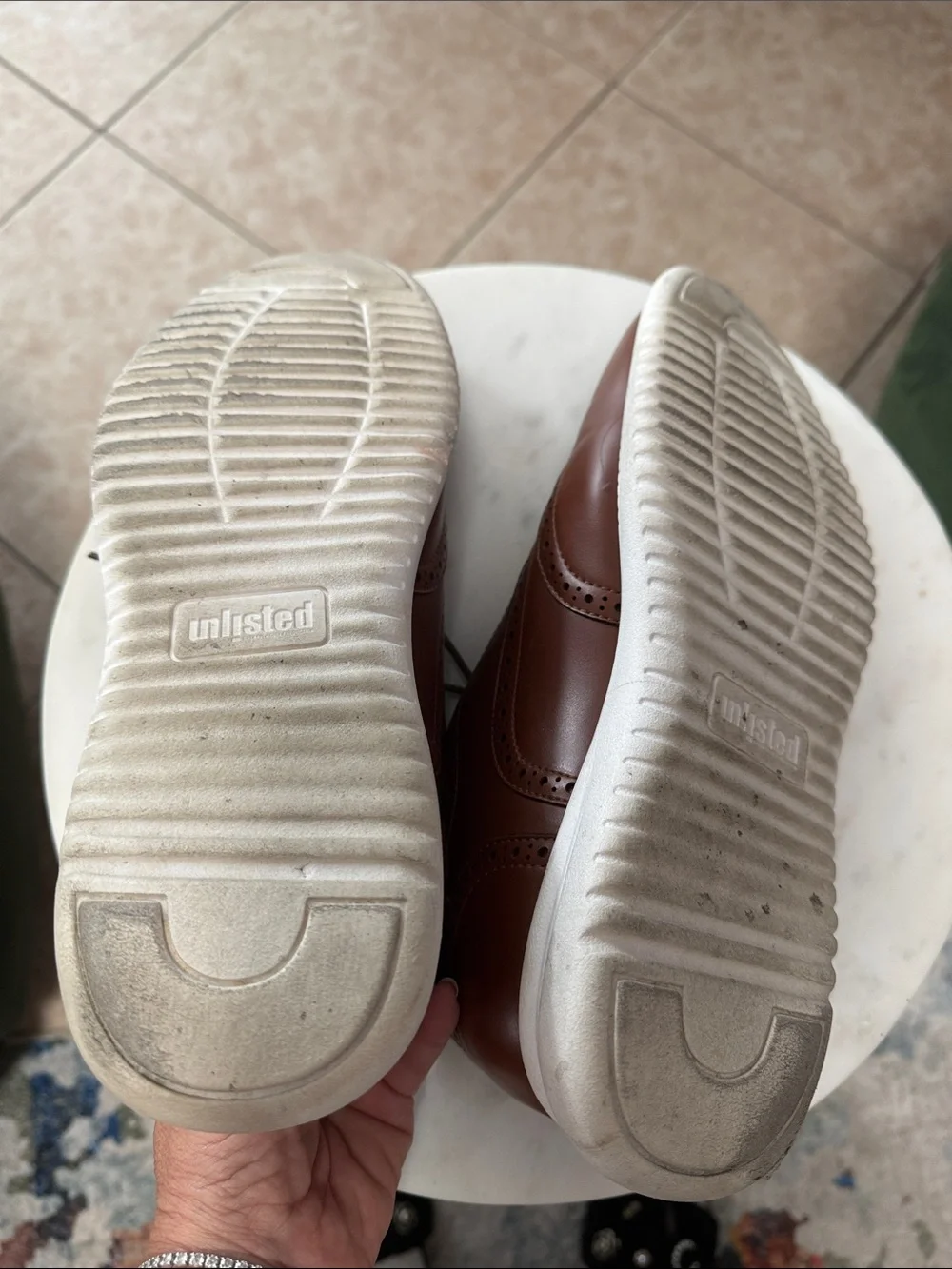 Unlisted by Kenneth Cole Brown Leather Wingtip Derby Sneakers with White Sole